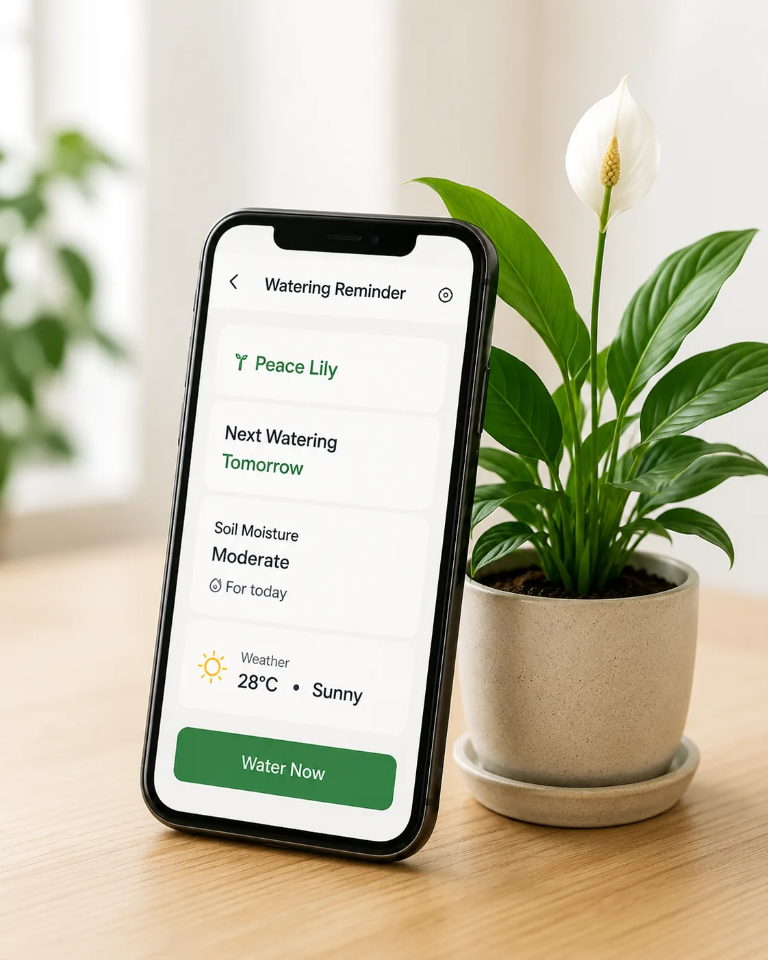 The Arviron app showing a watering reminder for a houseplant